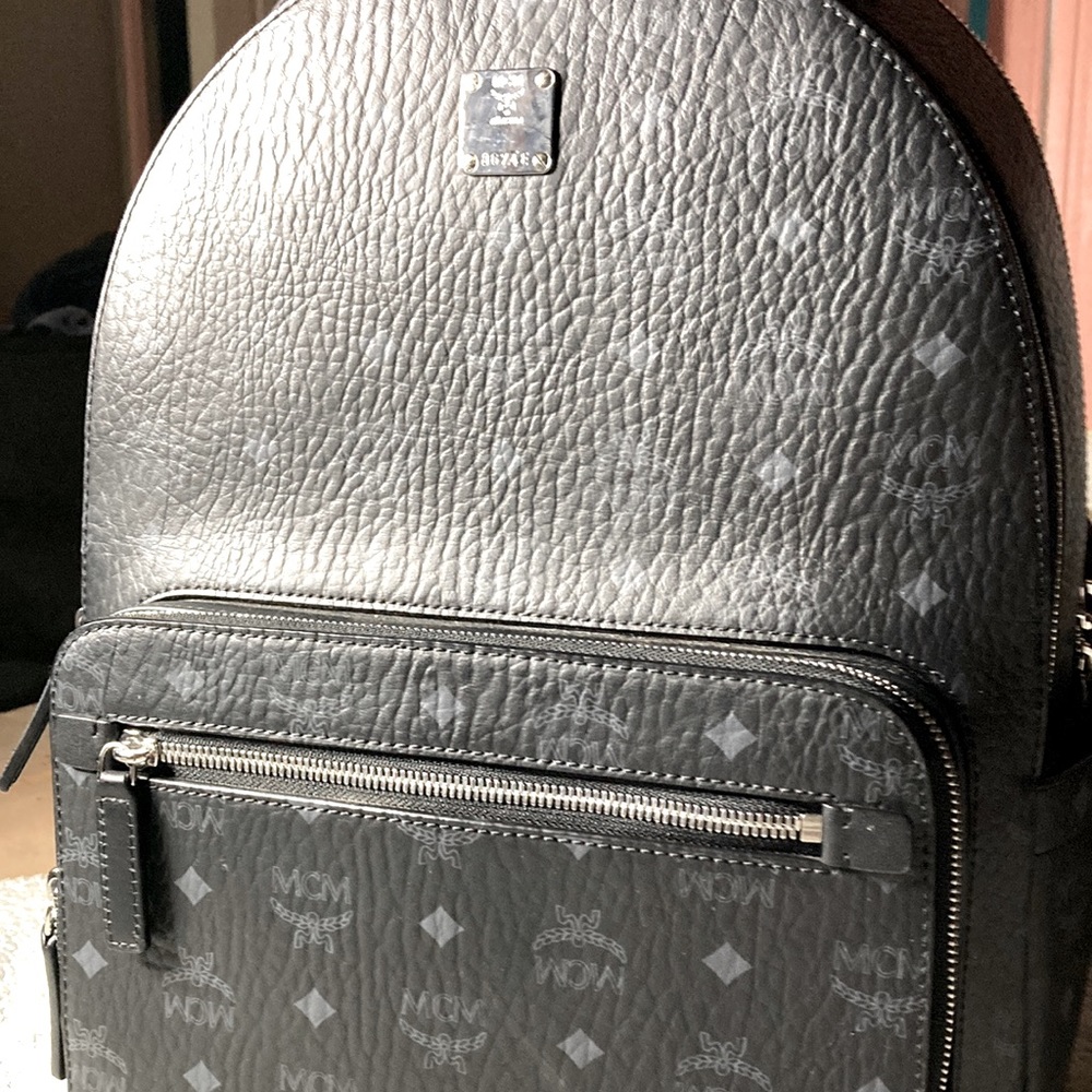 MCM all black backpack unisex